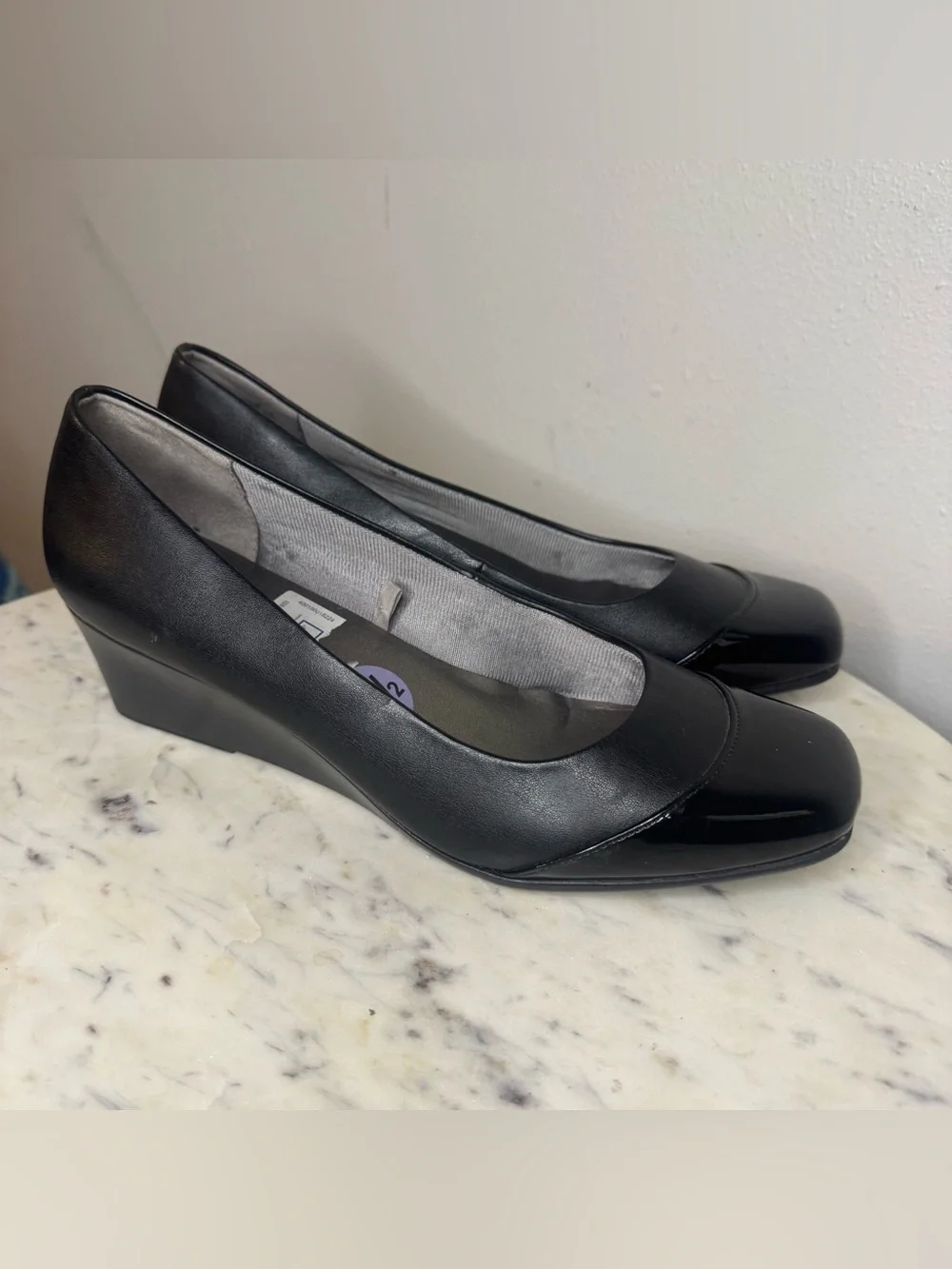 Life Stride Simply Comfort Wedges Size 8.5 M Vegan Leather shoes black